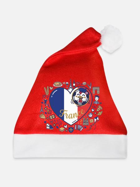 Herz Frankreich Hahn Motiv - Weihnachtsmütze - Rot