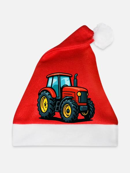 Landwirtschaftlicher Traktor mit Farbgestaltung - Weihnachtsmütze - Rot