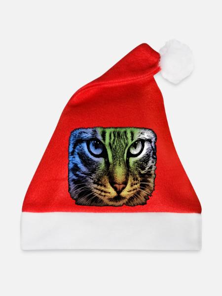 Regenbogenkatze Blick - Weihnachtsmütze - Rot