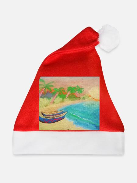 Insellandschaftsstrand und heißer Sand - Weihnachtsmütze - Rot