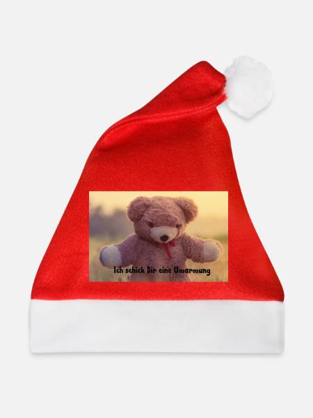 Teddybär Umarmung Aufdruck - Weihnachtsmütze - Rot - Vorne