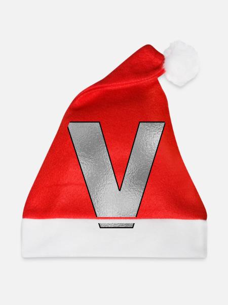 Buchstabe V Silber - Weihnachtsmütze - Rot
