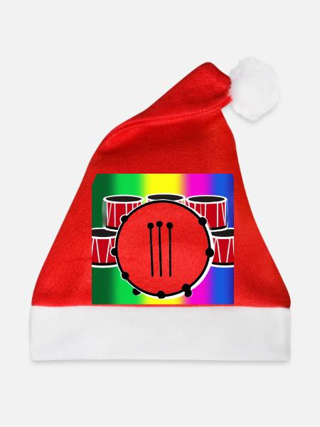 Schlagzeug vor Regenbogen - Weihnachtsmütze - Rot