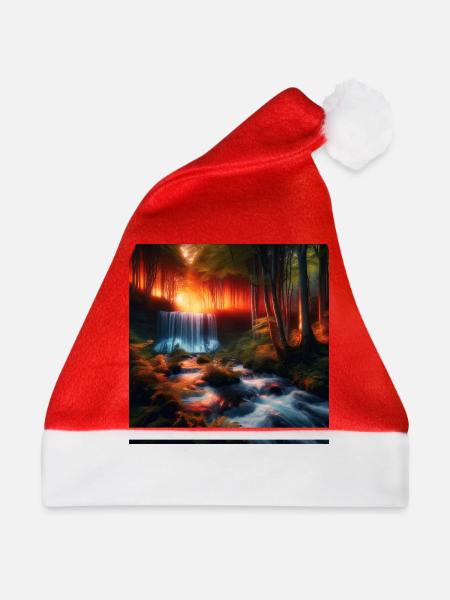 Wasserfall im Wald - Weihnachtsmütze - Rot