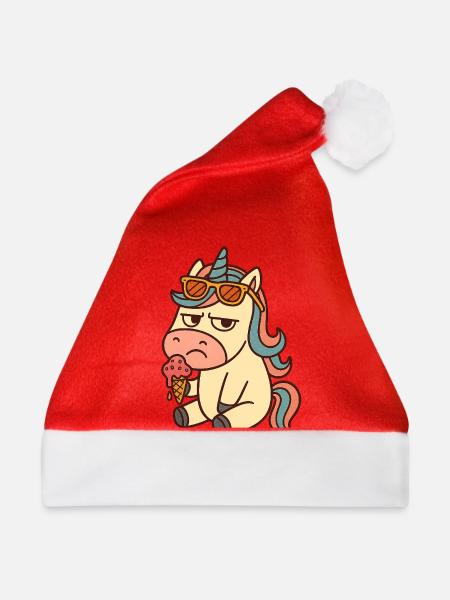 Einhorn mit Eis - Weihnachtsmütze - Rot