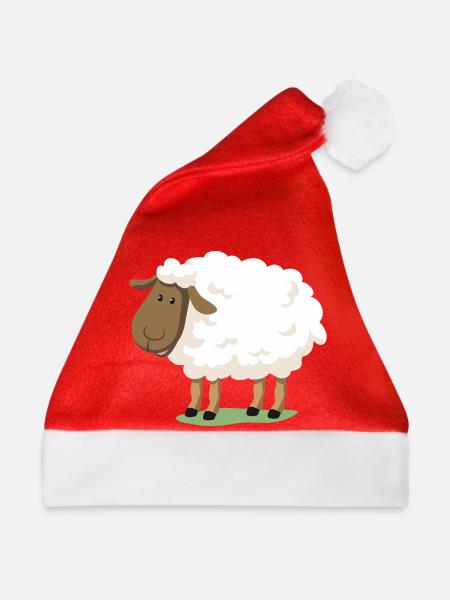 Weißes Schaf – niedliche Illustration für Kinder - Weihnachtsmütze - Rot