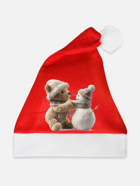 Winterkuschel Teddy trifft Schneemann - Weihnachtsmütze - Rot - Vorne