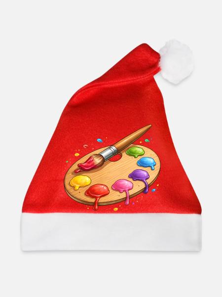 Farbpalette mit Pinsel Illustration - Weihnachtsmütze - Rot