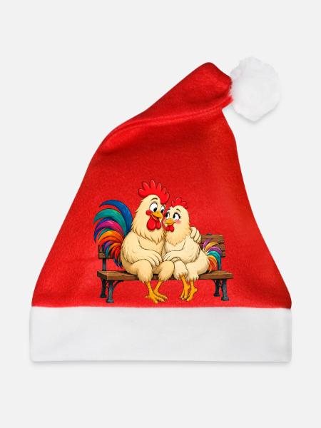 Hahn und Henne - Weihnachtsmütze - Rot
