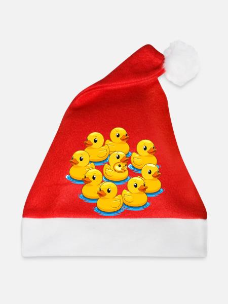 Rudel Gummienten am Wasser - Weihnachtsmütze - Rot
