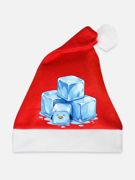Eis Pinguin Würfel Illustration - Weihnachtsmütze - Rot - Vorne