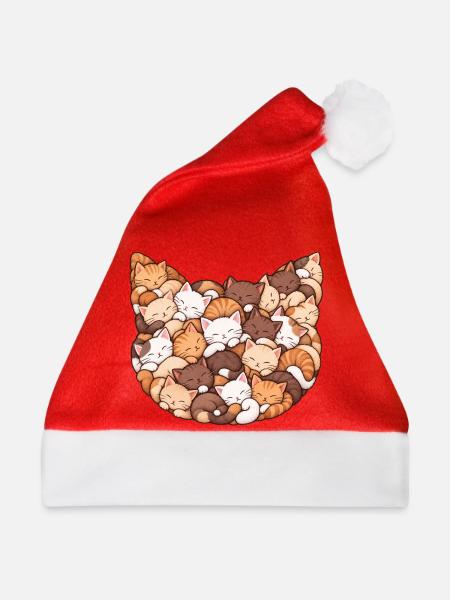 Schlummernde Katzenkolonie - Weihnachtsmütze - Rot