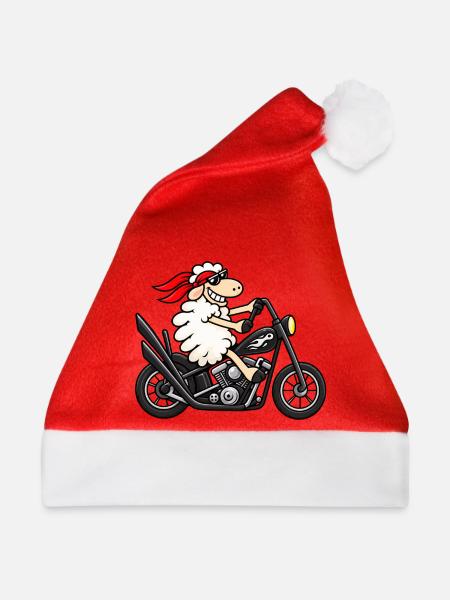 Biker Schaf auf Chopper - Weihnachtsmütze - Rot