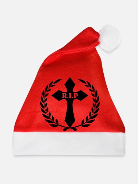 Kreuz im Lorbeerkranz RIP - Weihnachtsmütze - Rot - Vorne