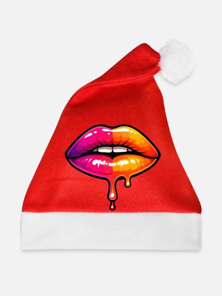 Tropfende Neonlippen - Weihnachtsmütze - Rot