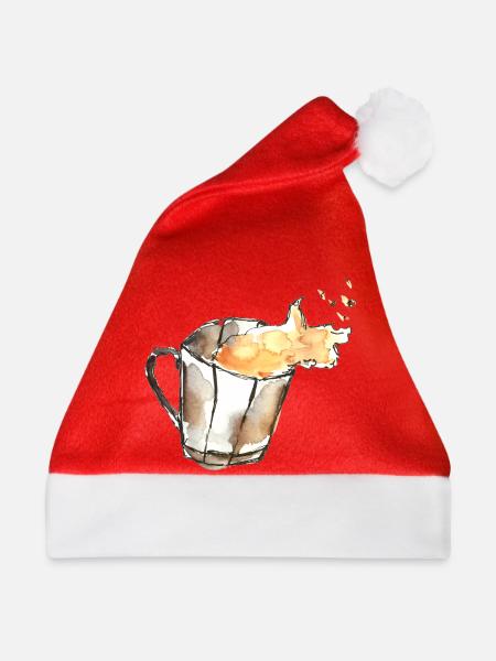 Kaffeetasse Aquarellfeuer Kaffeezeit - Weihnachtsmütze - Rot