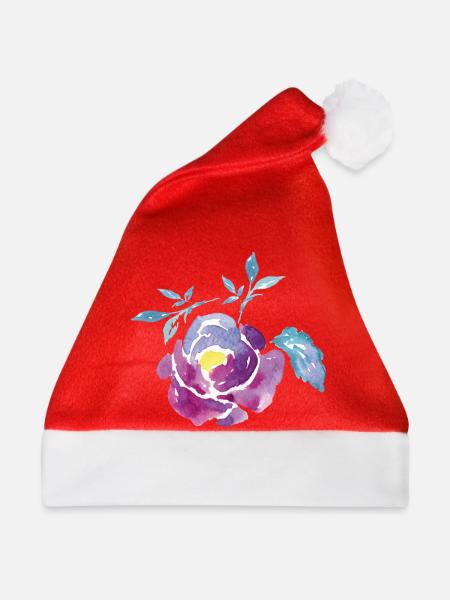 Wasserfarbene Rosenblüte - Weihnachtsmütze - Rot