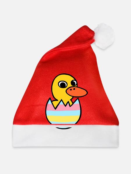Süßes Kawaii Entlein Osterei - Weihnachtsmütze - Rot