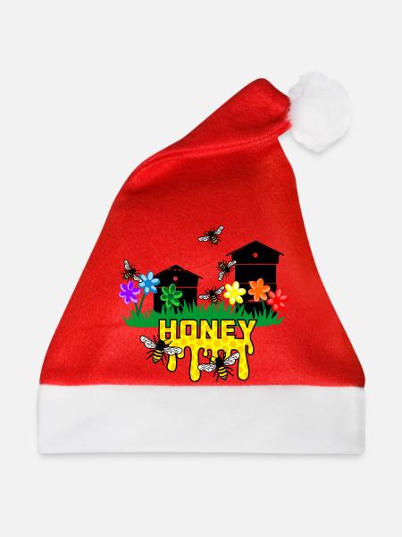 Honiggewächshäuser oder Bienenstöcke mit Bienen - Weihnachtsmütze - Rot