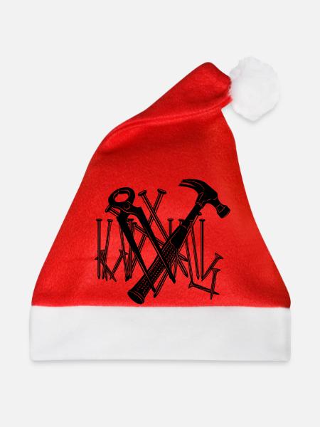 Tischlerwerkzeuge und Nägel - Weihnachtsmütze - Rot - Vorne