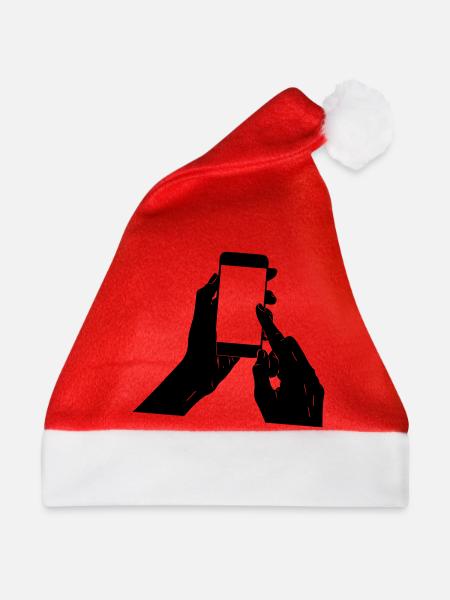 Smartphone in der Hand - Weihnachtsmütze - Rot - Vorne