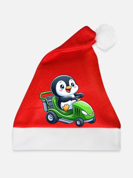 Süßer Pinguin Rasenmäher Gartenbau - Weihnachtsmütze - Rot