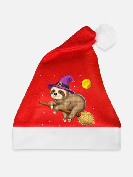 Faultier Hexe Reitbesen - Weihnachtsmütze - Rot