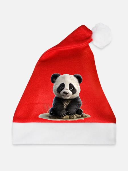 Panda Jungtier am Stein - Weihnachtsmütze - Rot