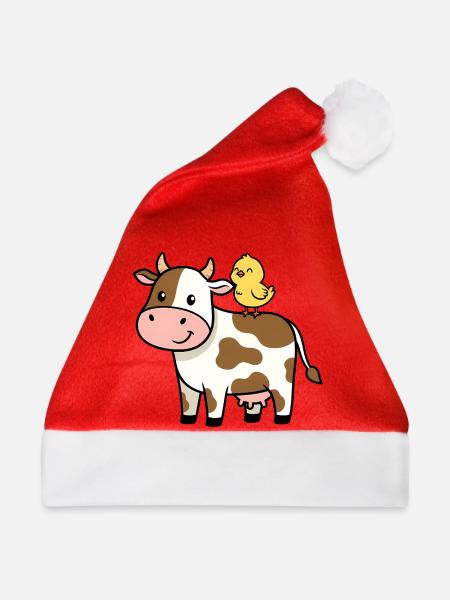 Süße Kuh mit Vogel Freundschaft - Weihnachtsmütze - Rot