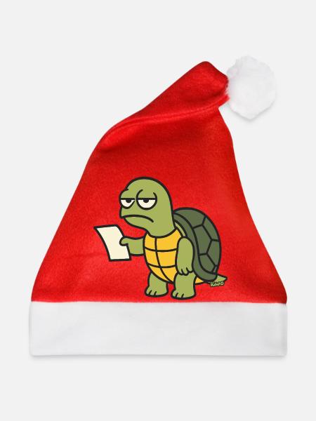 Langsame Schildkröte mit Papier - Weihnachtsmütze - Rot