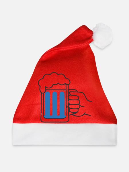 Hand hält Bierkrug Prost - Weihnachtsmütze - Rot
