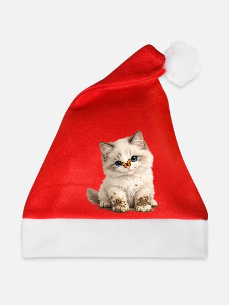 Kleines süßes Kätzchen mit Schlammpfoten - Weihnachtsmütze - Rot