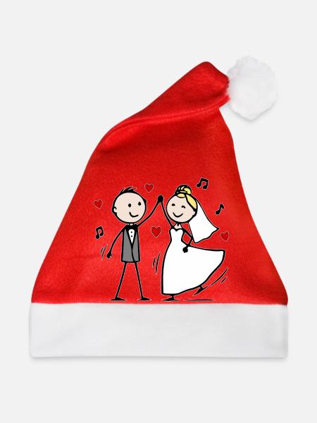 Hochzeitspaar Cartoon tanzen - Weihnachtsmütze - Rot