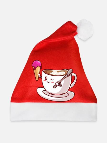 Kawaii-Kaffeekegel-Maskottchen - Weihnachtsmütze - Rot