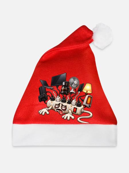 Cartoon überlastetes Verlängerungskabel - Weihnachtsmütze - Rot