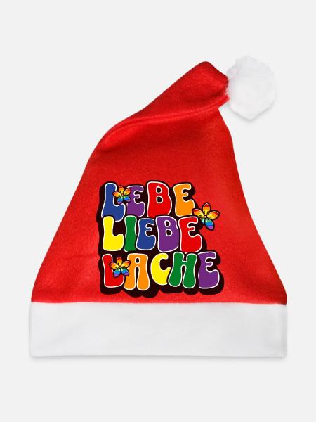 Lebe Liebe Lache Bunt Retro Spruch - Weihnachtsmütze - Rot - Vorne
