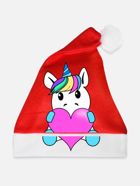 Einhorn mit Herz - Weihnachtsmütze - Rot - Vorne