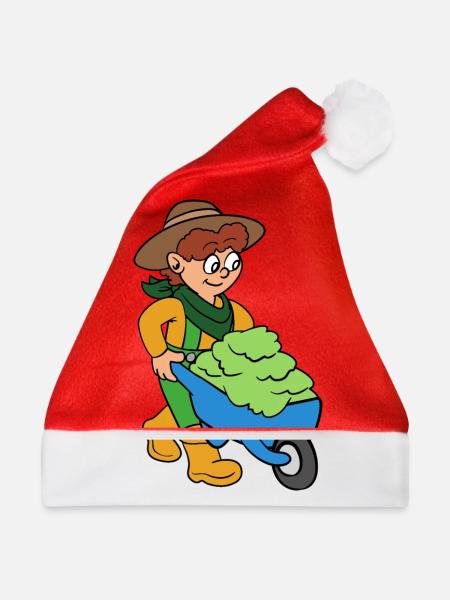 Gärtnerin mit Schubkarre - Weihnachtsmütze - Rot
