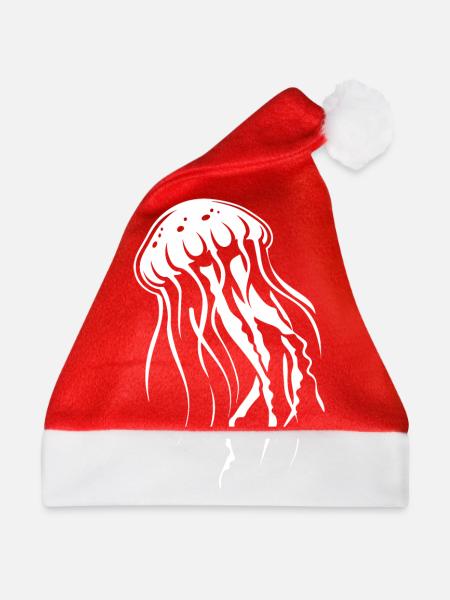 Qualle mit Tentakeln, Meeresbewohner - Weihnachtsmütze - Rot - Vorne