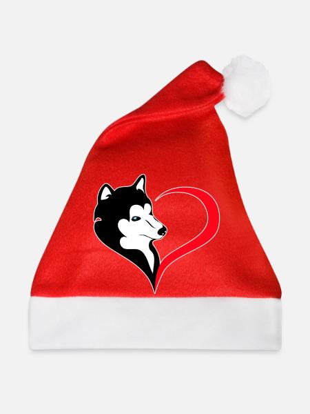 Herz-Husky Silhouette - Weihnachtsmütze - Rot