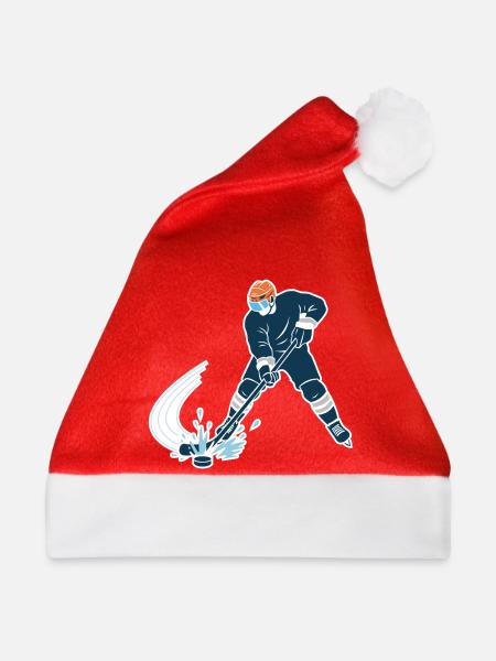 Eishockeyspieler mit Eispritzer - Weihnachtsmütze - Rot