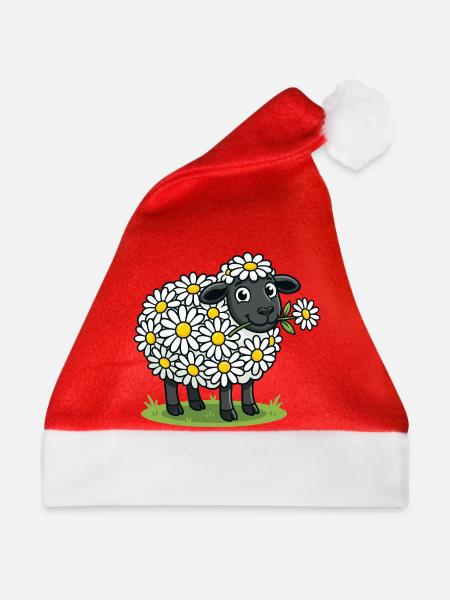 Schäfchen mit Gänseblümchenkranz - Weihnachtsmütze - Rot