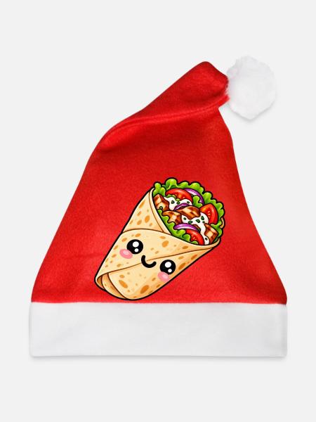 Kawaii Burrito Wrap Cartoon - Weihnachtsmütze - Rot