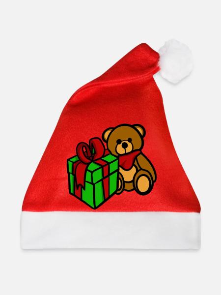Teddy hat ein Geschenk - Weihnachtsmütze - Rot