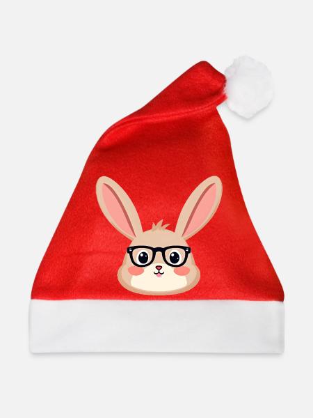 Kaninchen mit Brille - Weihnachtsmütze - Rot