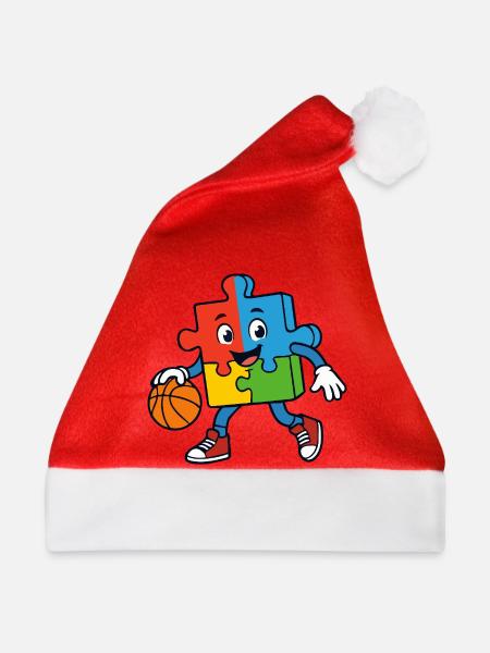 Buntes Puzzlestück Dribblings Basketball - Weihnachtsmütze - Rot