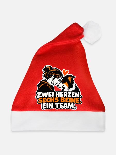 Zwei Herzen Sechs Beine Team - Weihnachtsmütze - Rot - Vorne