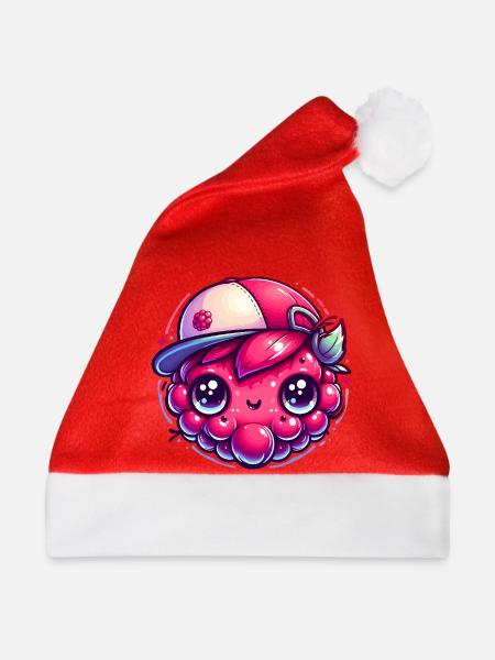 Himbeere Kawaii mit bunter Kappe - Weihnachtsmütze - Rot