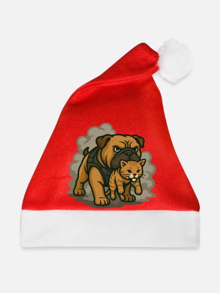 Wachhund- und Katzenduo - Weihnachtsmütze - Rot