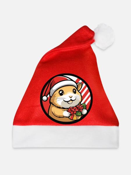 Hamster mit Weihnachtsgeschenk - Weihnachtsmütze - Rot